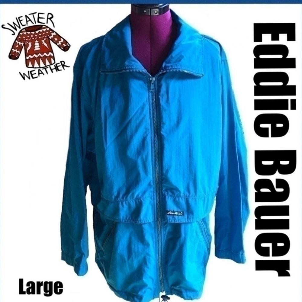 Eddie Bauer Jacket Size Large Blue Lightweight Backflap Ventilation